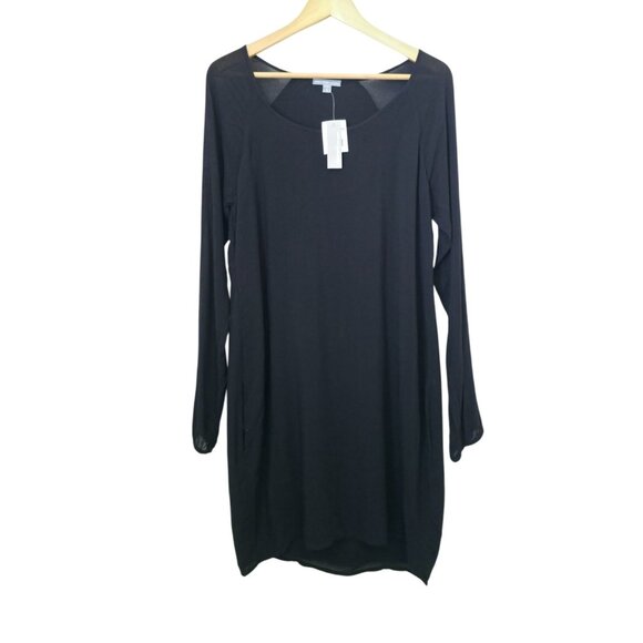 James Perse Dresses & Skirts - NWT James Perse Soft Raglan Black Semi-Sheer Lined Long Sleeve Shift Dress Sz 2